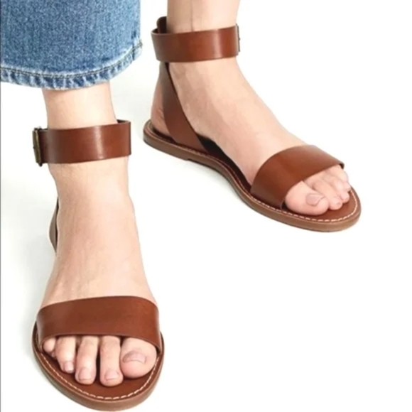 Madewell Boardwalk Leather Sandal size 7.5 Ankle Strap Brown Classic - Picture 1 of 5